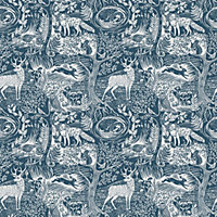 furn. Winter Woods Blue Woodland Printed Wallpaper Sample