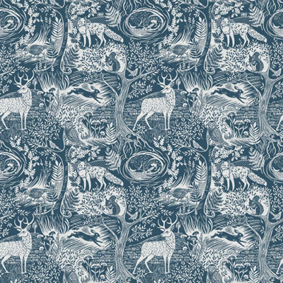 furn. Winter Woods Blue Woodland Printed Wallpaper Sample