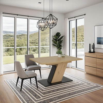 FURNCO Nola DT Extendable Dining Table - 140(+40)x90 cm with Extension Leaf - Engineered Wood, Artisan Oak / Black