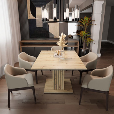 FURNCO Renly DT Compact Extendable Dining Table - 100(+40) x100 cm with Extension Leaf - Engineered Wood, Viking Oak / Black