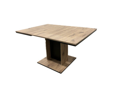 FURNCO Renly DT Compact Extendable Dining Table - 100(+40) x100 cm with Extension Leaf - Engineered Wood, Viking Oak / Black