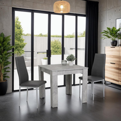 FURNCO Soren DT Compact Dining Table - 80x80 cm for 2-4 People - Engineered wood, Concrete effect