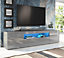Furneo 200cm Long TV Stand Unit Cabinet Matt & High Gloss Grey Clifton08G Blue LED Ligh