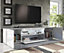 Furneo 200cm Long TV Stand Unit Cabinet Matt & High Gloss White Clifton08 White LED Lights