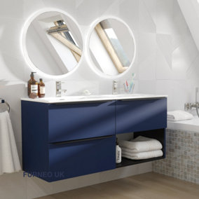 Furneo Bathroom Vanity Unit Floating Storage Basin Blueberry Matt 3-Drawer 120cm With Matt Black Handle