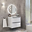 Furneo Bathroom Vanity Unit Floating Storage Basin Gloss White 2-Drawer 60cm With Matt Black Handle