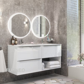 Furneo Bathroom Vanity Unit Floating Storage Basin Gloss White 3-Drawer 120cm With Chrome Handle