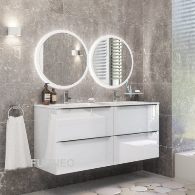 Furneo Bathroom Vanity Unit Floating Storage Basin Gloss White 4-Drawer 120cm With Chrome Handle Price Comparisons | Compare The Build