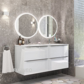 Furneo Bathroom Vanity Unit Floating Storage Basin Gloss White 4-Drawer 120cm With Chrome Handle