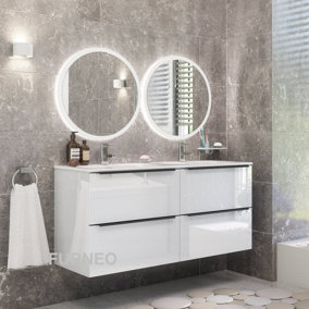 Furneo Bathroom Vanity Unit Floating Storage Basin Gloss White 4-Drawer 120cm With Matt Black Handle