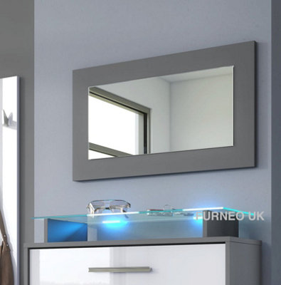 Furneo Framed Mirror 70x40cm Grey Modern Living Dining Room Hallway Bedroom Furniture