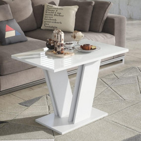 Furneo Glass Coffee Side Table White Modern Living Room Furniture