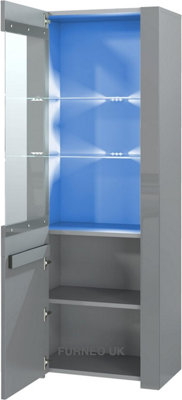 Furneo High Gloss & Matt Grey Display Cabinet Cupboard Milano09G Blue LED Lights