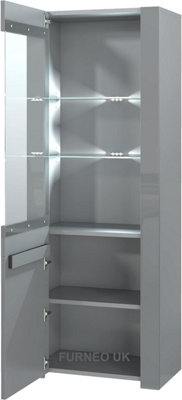 Furneo High Gloss & Matt Grey Display Cabinet Cupboard Milano09G White LED Lights