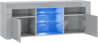 Furneo High Gloss & Matt Grey Living Room Set TV Stand Display Cabinets MilanoG Blue LED Lights