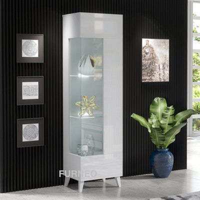 White glass display cabinet deals with lights