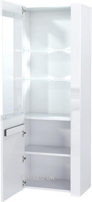 Furneo High Gloss & Matt White Living Room Set Corner TV Stand Display Cabinet White LED Lights
