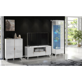 Furneo High Gloss & Matt White Living Room Set TV Stand Display Cabinet Sideboard Azzurro8/12/14 Blue LED Lights