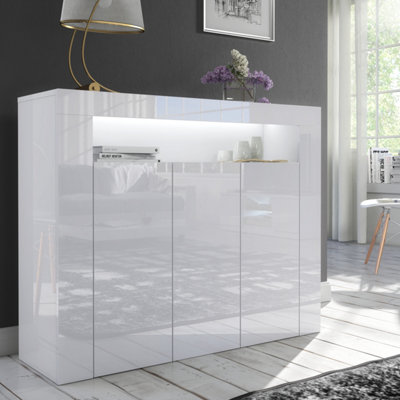 Furneo Matt & High Gloss White 3door Sideboard Cupboard Unit