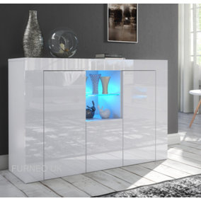 Furneo Matt & High Gloss White Cabinet Cupboard Sideboard Unit Clifton05 Blue LED Light