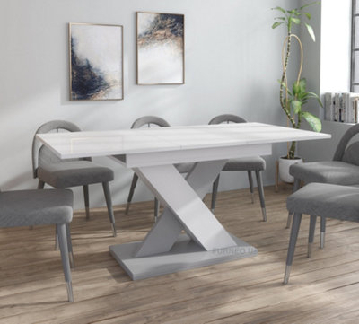 Furneo Modern Dining Table Extendable 120-160cm High Gloss White & Matt Grey Enzo 01