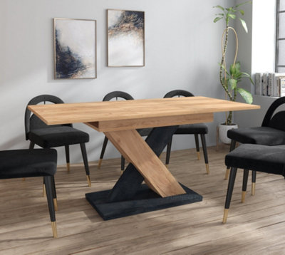 Furneo Modern Dining Table Extendable 120-160cm Oak & Black Concrete Effect Enzo 01