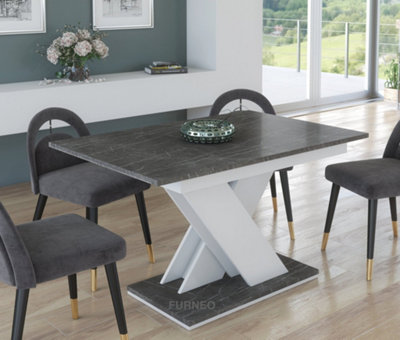 Furneo Modern Dining Table Only Extendable 120-160cm Grey Marble Effect Tavolo 02 MDF