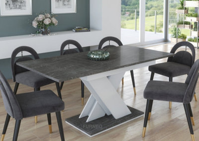 Furneo Modern Dining Table Only Extendable 120 160cm Grey Marble