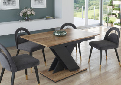 Furneo Modern Dining Table Only Extendable 120-160cm Oak Effect