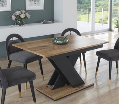 Furneo Modern Dining Table Only Extendable 120-160cm Oak Effect Tavolo 03 MDF