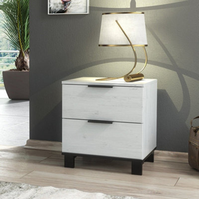 Furneo Modern White 2 Drawer Chest of Drawers Bedside Cabinet Storage Pine Effect Cozy 02