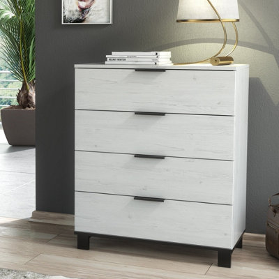 Furneo Modern White 4 Drawer Chest of Drawers Cabinet Storage Pine Effect Cozy 04