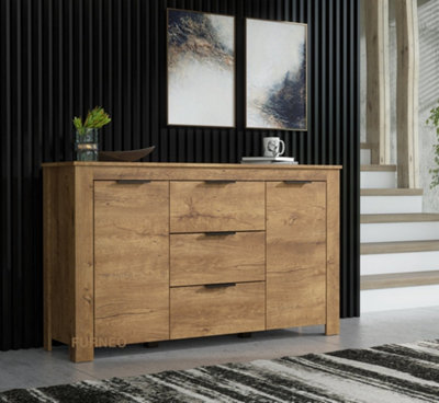 Furneo Sideboard Cabinet Oak Dark Effect Modern Cupboard Prestigio 06