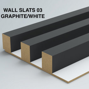 Furneo Wall Slats Decorative Wooden Panels Lamele Graphite on White 240cmx88cm
