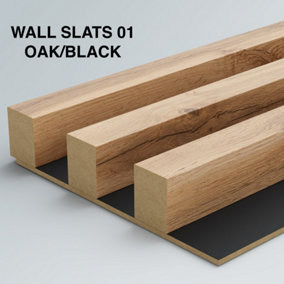 Furneo Wall Slats Decorative Wooden Panels Lamele Oak on Black 240cmx88cm