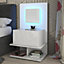 Furneo White Bedside Table Cabinet Nightstand With Drawer & Shelf Matt & High Gloss Clifton16 With Blue LED Lights