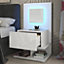 Furneo White Bedside Table Cabinet Nightstand With Drawer & Shelf Matt & High Gloss Clifton16 With Blue LED Lights