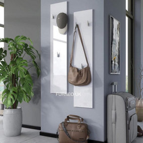 Furneo White High Gloss Coat Rack Set of 2 Wall Panel Hallway Hanger Corido01