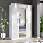 Furneo White Mirrored Wardrobe High Gloss Matt Modern 3-Door Bedroom Storage With LED Lights Platinum 3D