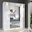 Furneo White Mirrored Wardrobe High Gloss Matt Modern 4-Door Bedroom Storage With LED Lights Platinum 4D