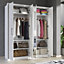 Furneo White Mirrored Wardrobe High Gloss Matt Modern 4-Door Bedroom Storage With LED Lights Platinum 4D