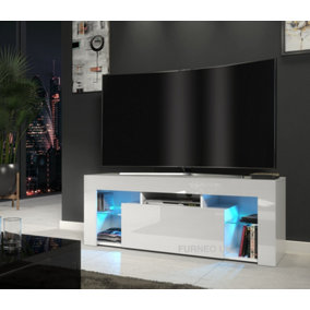 200cm TV Stand White Unit Modern Long Cabinet Gloss &Matt Clifton8 LED  Lights
