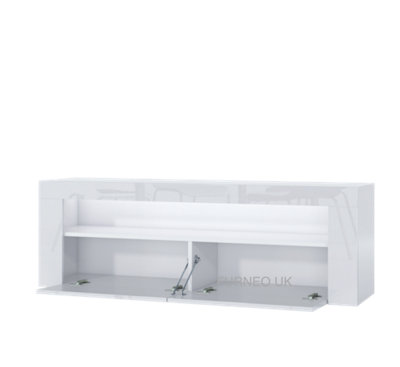 Furneo White TV Stand 145cm Unit Cabinet Matt & High Gloss Clifton13 White LED Lights
