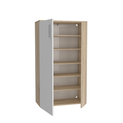 FurniComp Basix White and Oak 20 Pair Large Shoe Storage Cabinet