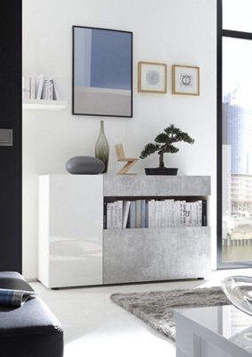 FurniComp Biella 2 Door 1 Drawer White Gloss and Grey Sideboard