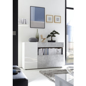 FurniComp Biella 2 Door 1 Drawer White Gloss and Grey Sideboard