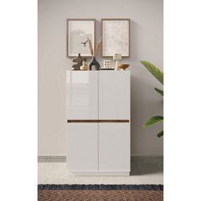 FURNICOMP Chelsea 4 Door White Gloss and Mercure Oak Tall Sideboard/Highboard