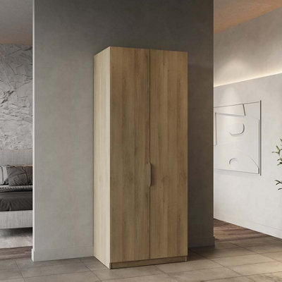 FURNICOMP Chicago Oak Effect 2 Door 80cm Narrow Compact Wardrobe