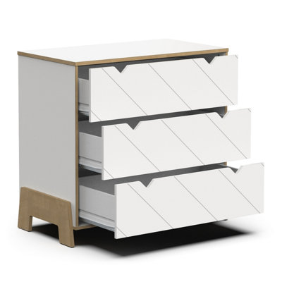 FURNICOMP Elsie 3 Drawer Chest Of Drawers- Matt White & Hamilton Oak