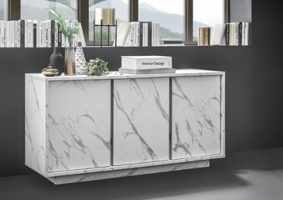 FURNICOMP Glacia 3 Door 138cm White Marble Effect Sideboard